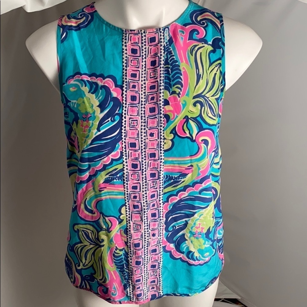 Lilly Pulitzer Iona Private Island multicolor sleeveless silk blouse S